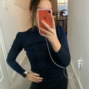 JCrew blue and black shimmery turtleneck